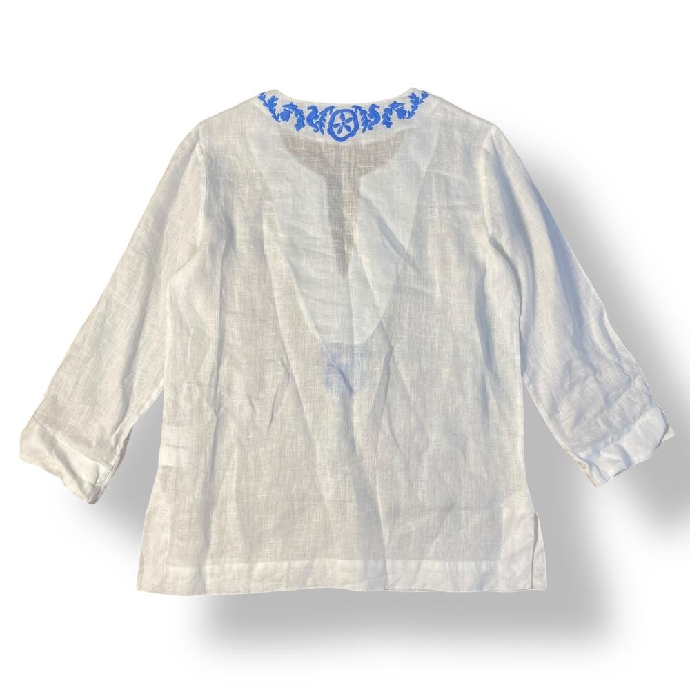 Lilly Pulitzer Amelia Island White Blue Linen Tunic Top Size Small Coastal - Picture 5 of 9
